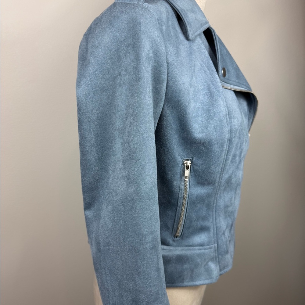 BB Dakota Steve Madden blue faux suede moto zip jacket size small - Picture 6 of 13